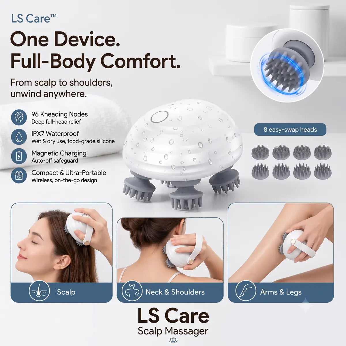LS Care™ Waterproof Cordless Scalp Massager